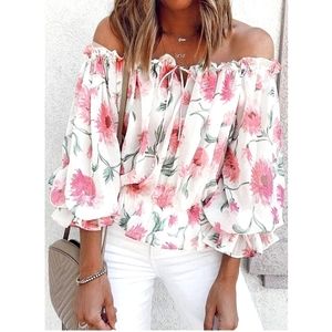 LAST ONE! Plus Size LAINEY Off The Shoulder Floral Blouse